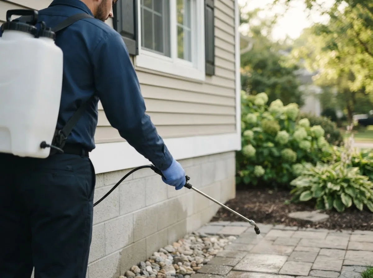 Pest control technician inspecting a home in Cordova, NC